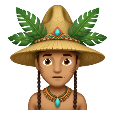 an man wearing a large leaf tribal hat sticker