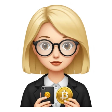A girls with glasses holding crypto  sticker