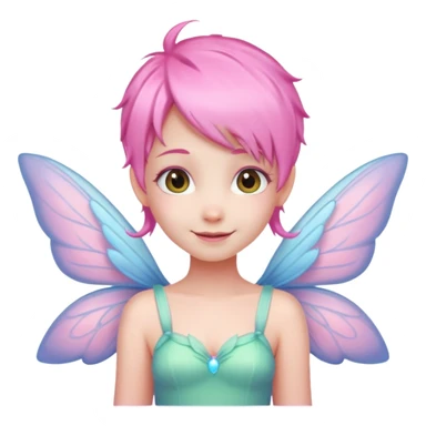 A tiny pastel fairy with pink hair with glowing wings and a sweet smile  sticker