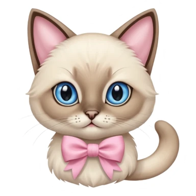 Fluffy cute Siamese cat wearing light pink coquette bow sticker