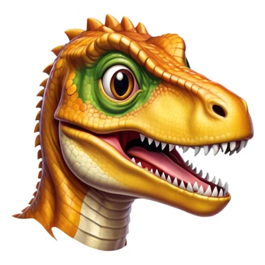 Cinematic Realistic Comical velociraptor/T-rex Portrait Emoji, Head tilted dramatically with an exaggeratedly amused expression, featuring a striking, glossy scaled body with bold natural textures and wide, expressive eyes brimming with playful disbelief, rendered with lifelike detail and dynamic natural lighting, high shine, dramatic yet playful, styled with an air of cheeky prehistoric mischief, soft glowing outline, capturing the essence of a spirited and over‐the‐top velociraptor/T-rex that looks ready to bellow its way into viral fame! sticker
