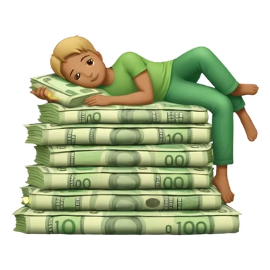 happy person napping on mattress of money sticker