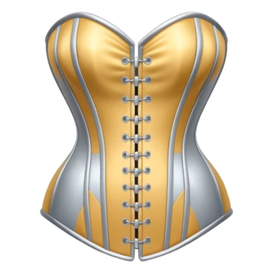 A luxury corset emoji made of silver chrome, smooth metallic curves, minimal fashion silhouette, glossy reflections, sensual high-end aesthetic, iOS emoji style, centered, clean white background sticker