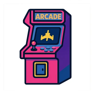 retro 80s style arcade game icon with neon colors sticker