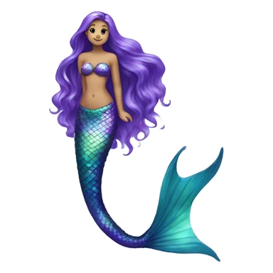 Iridescent mermaid tail full body long hair purple sticker