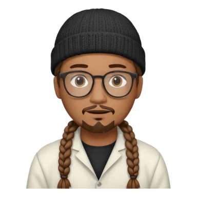 man with braids glasses beanie and goatee white clothes sticker