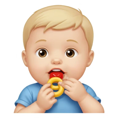cute baby boy biting teething toy sticker