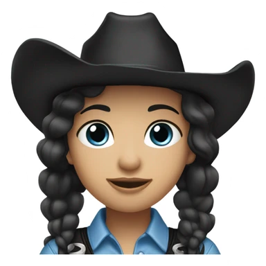 Blue eyes cowgirl, pale skin, black hair, black cowgirl hat sticker