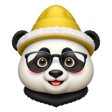 panda with yellow conical hat, red glasses sticker
