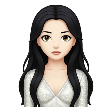 Anck Su Namun from Universal Monsters with long jet black hair, ivory sequin outfit  sticker