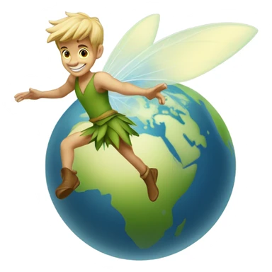 Tinker Bell as man flying wagging her wand over Globe sticker