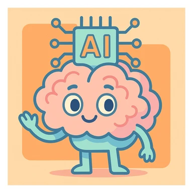 AI brain, friendly and approachable, soft colors, cartoon style sticker