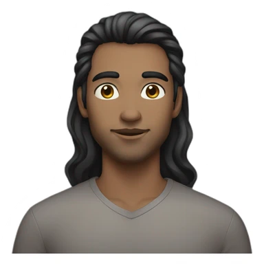 transmasculine person with stubble, dark long hair half up, and blue eyes sticker