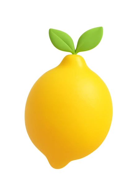 A single, inanimate lemon with a leaf, no facial features, in a transparent background, keep the style consistent with the original image. sticker
