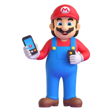Mario character using a cell phone sticker
