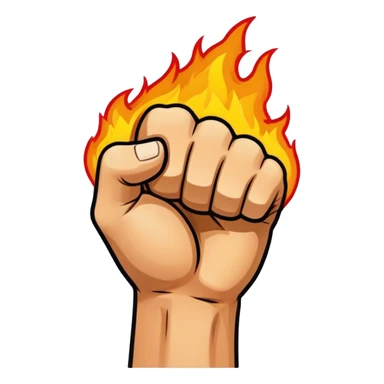 Simple cartoon fist punching with fire effect, bold outline. sticker