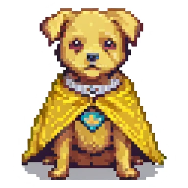 A pixel art style emoji of a super dog with a yellow cape. sticker