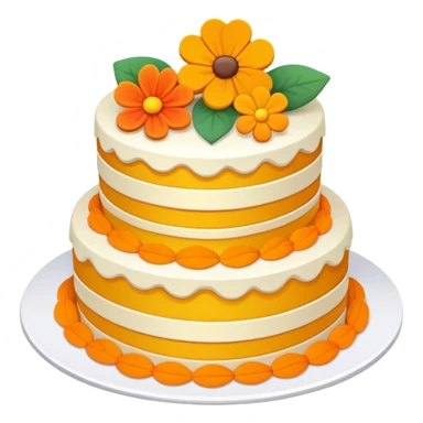 Double Ninth Festival Chongyang cake with layers and flower decorations, simplified emoji style with bold outlines and bright colors, cartoon style traditional autumn pastry sticker