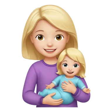 Toddler girl – holding a doll with a smile. sticker