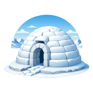 A traditional snow igloo on a vast snowy plain under a clear blue sky. Soft sunlight casts gentle shadows across the snow. The igloo has a small entrance tunnel and compacted snow blocks forming its dome. Realistic Arctic environment, calm winter feeling. Negative: Background transparent. sticker