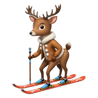 Une biche sur des skis avec un manteau en fourrure  sticker