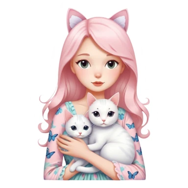 Gorgeous- pastel- lady -with -blushing -butterfly -pattern- hugging- a- white- cat-aesthetic- trendy -style sticker