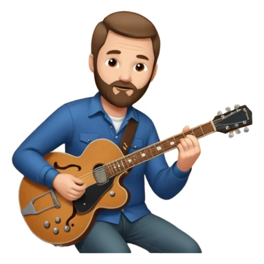 a short hair, with long side beards, middle age metal head with a classic epiphone guitar sticker
