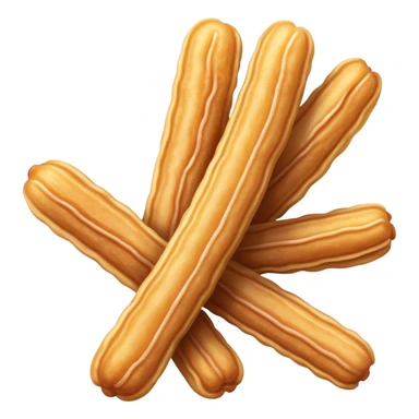 Cinematic Realistic Churros Dessert Emoji, showcasing crispy, golden-brown fried dough sticks dusted with sugar rendered with lifelike detail and warm, inviting lighting. sticker