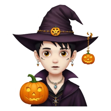 wampire boy with pumpkin hat and face tattooed and extra big earing sticker