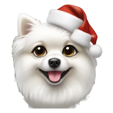 White dog pomeranian shpitz with black eyes wearing Christmas hat  sticker