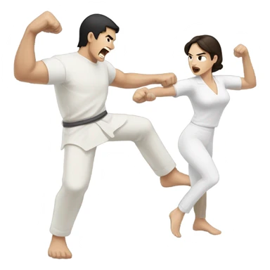 A pale half Asian man with short dark hair fighting a white woman with long wavy brunette hair sticker