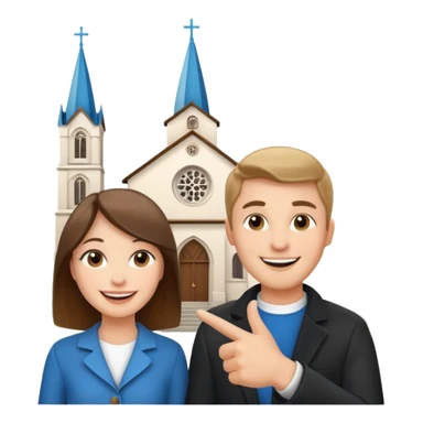couple pointing to a church in the background sticker