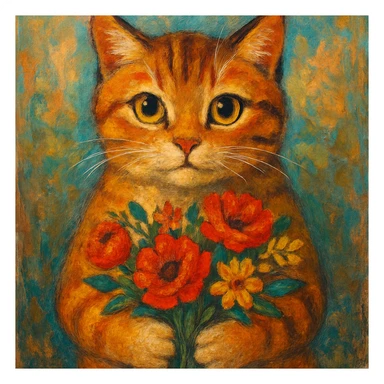 a cat holding flowers, diverse artistic styles, style 2 sticker