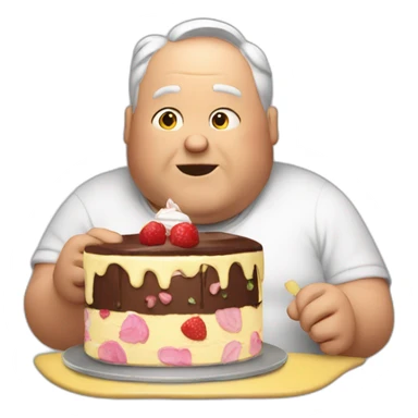 fat man eating cake sticker