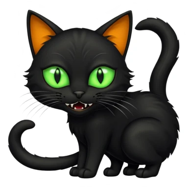 scary black cat with fur raised, glowing eyes, and fangs sticker