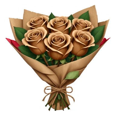 Bouquet of brown roses in a paper package sticker