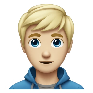 Blond teen boy with medium short hair, blue eyes, glum sticker
