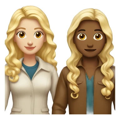 Cute blonde couple and the woman has brown eyes with long wavy hair, and long eyelashes wearing trendy outfit holding hands sticker