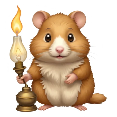 old Hamster holding oil lighting lamp sticker