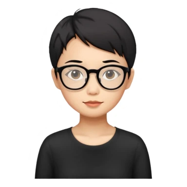 singapore chinese, black short hair, wear black frame glasses, relatively thin, pokey face sticker