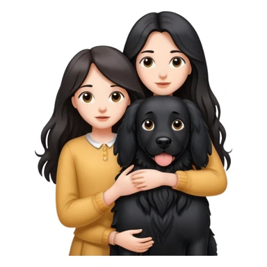 A long-haired girl is holding a big black dog with standing ears sticker