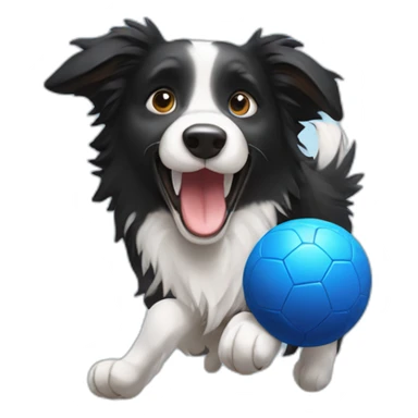 Border collie playing football with blue ball sticker