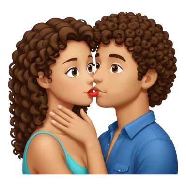 Tanned curly haired man kissing brunette girl sticker