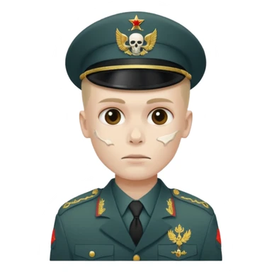 generate a realistic Russian soldier, but with a bare skull instead of a head sticker
