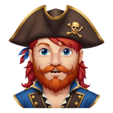 french pirate with hair that fades from brown to red , blue eyes, strong nose and a chin dimple winking and licking his mouth seductively sticker