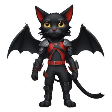 Cool Edgy Litten-Nargacuga-Cat with black bat-wing-ears with a red harness full body sticker