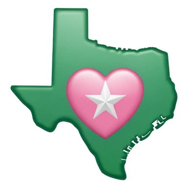 Kelly green state of Texas with small pink heart inside where hunt, Texas would be sticker