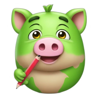 green piggy holding a pencil sticker