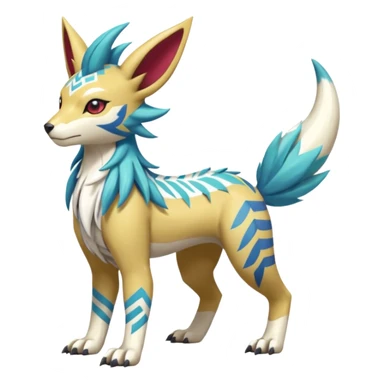 Tropical Tiny Marked Patterned Tribal WereGarurumon-Suicune-Linoone-Meloetta-Renamon-Zangoose-fusion-hybrid-creature (full body) sticker