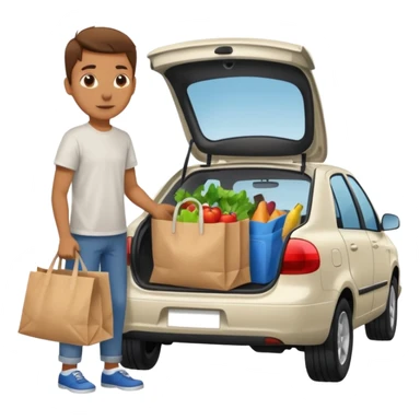 Subiendo compras de supermercado al carro sticker